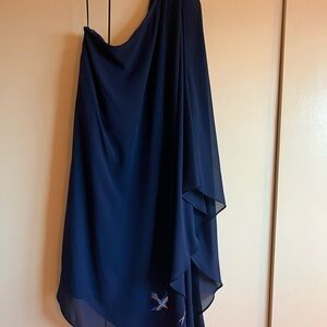 Halston Heritage Midnight Blue Dress with Flowers and Bird Embroidery